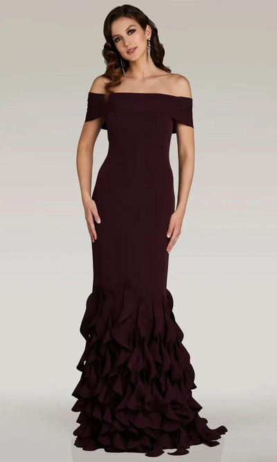 Gia Franco 12365 - Ruffle Detailed Evening Dress Evening Dresses 2 / Cranberry