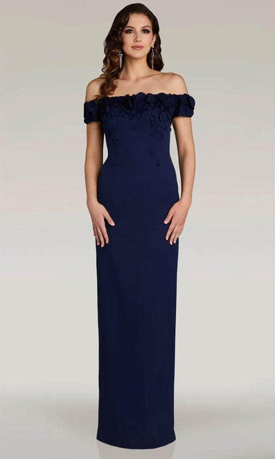 Gia Franco 12366 - Floral Applique Evening Dress Evening Dresses 2 / Navy