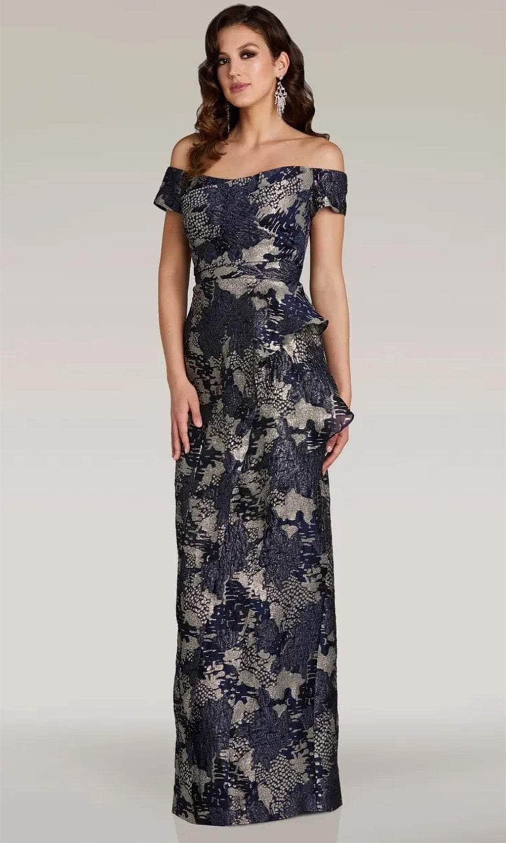 Gia Franco 12371 - Fitted Off Shoulder Evening Dress Evening Dresses 2 / Navy