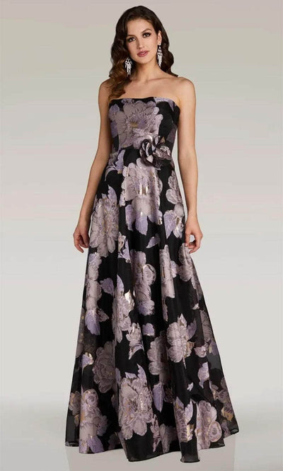 Gia Franco 12373 - Strapless Floral Evening Dress Evening Dresses 2 / Blk/Lilac