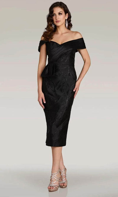 Gia Franco 12377 - Tea Length Sheath Dress Formal Dresses  2 / Black