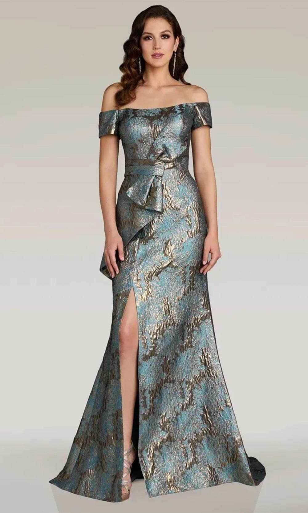 Gia Franco 12378 - Metallic Trumpet Evening Dress Evening Dresses 2 / Teal/Bronze