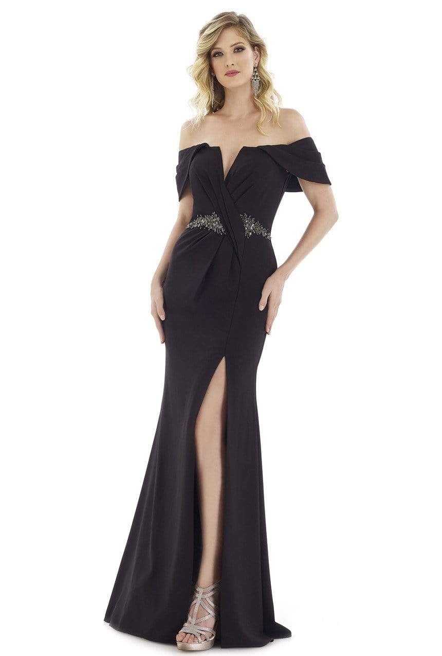 Gia Franco - 12915 Pleated Off-Shoulder Gown with Slit Special Occasion Dress 8 / Black
