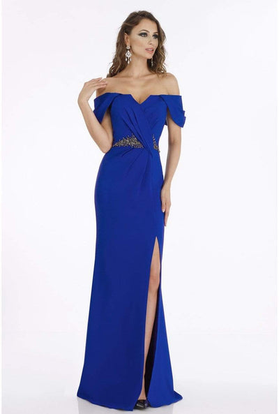 Gia Franco - 12915 Pleated Off-Shoulder Gown with Slit Special Occasion Dress 8 / Royal