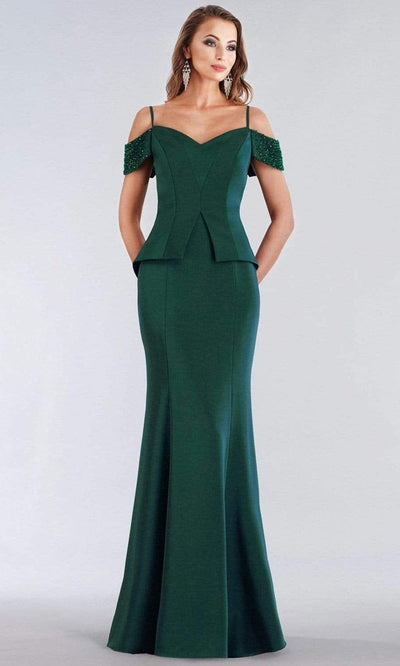 Gia Franco - Spaghetti Straps Illusion Back Trumpet Dress 12954SC In Green