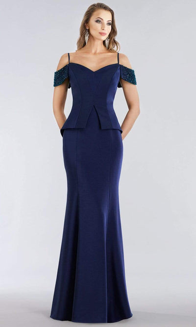 Gia Franco - Spaghetti Straps Illusion Back Trumpet Dress 12954SC In Blue