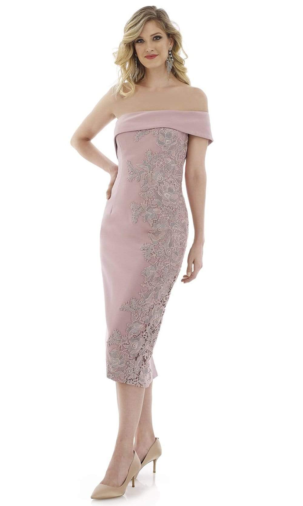 Gia Franco - 12975 Tea Length Floral Lace Sheath Dress Mother of the Bride Dresses 6 / Rose