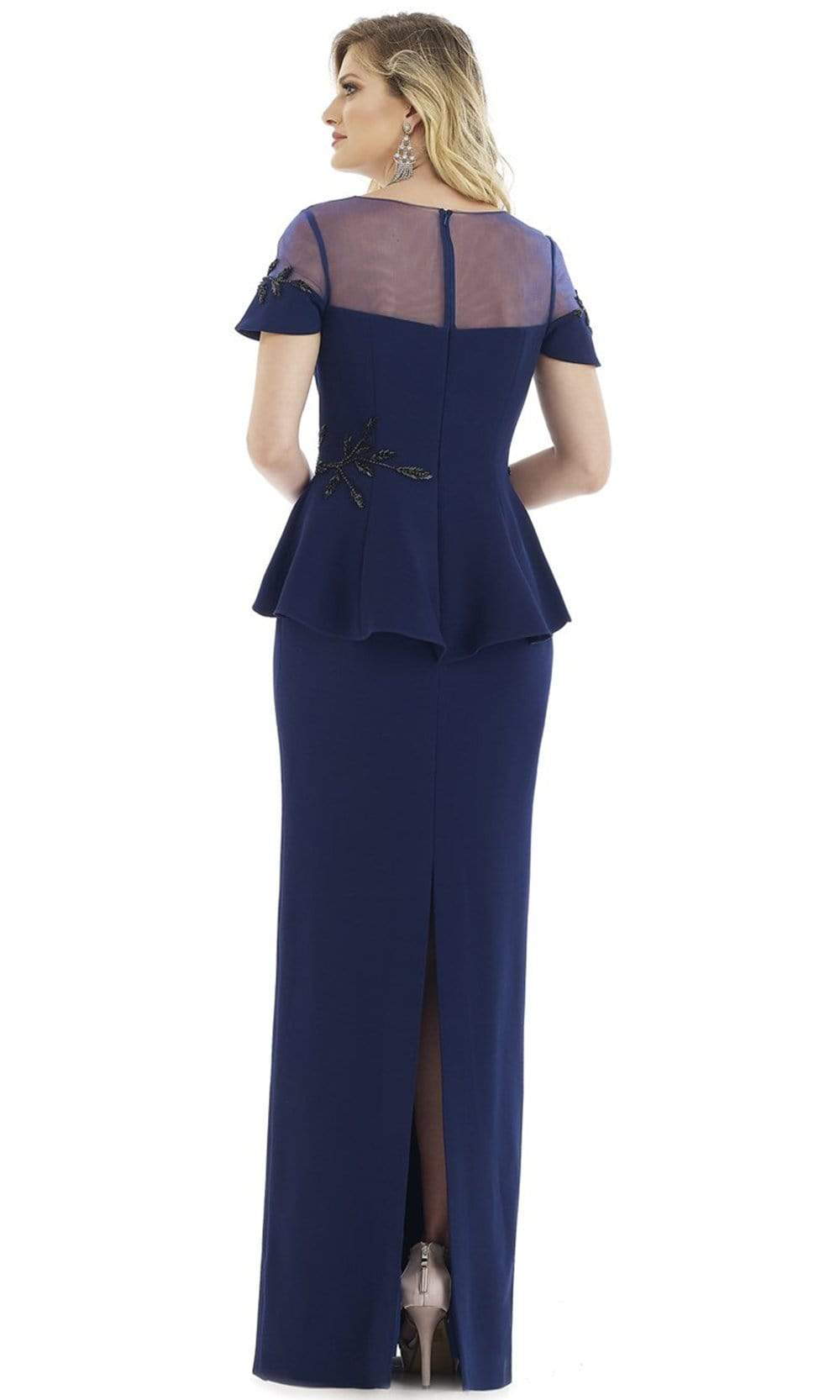 Gia Franco - Short Sleeves Embellished Sheath Gown 12987SC In Blue