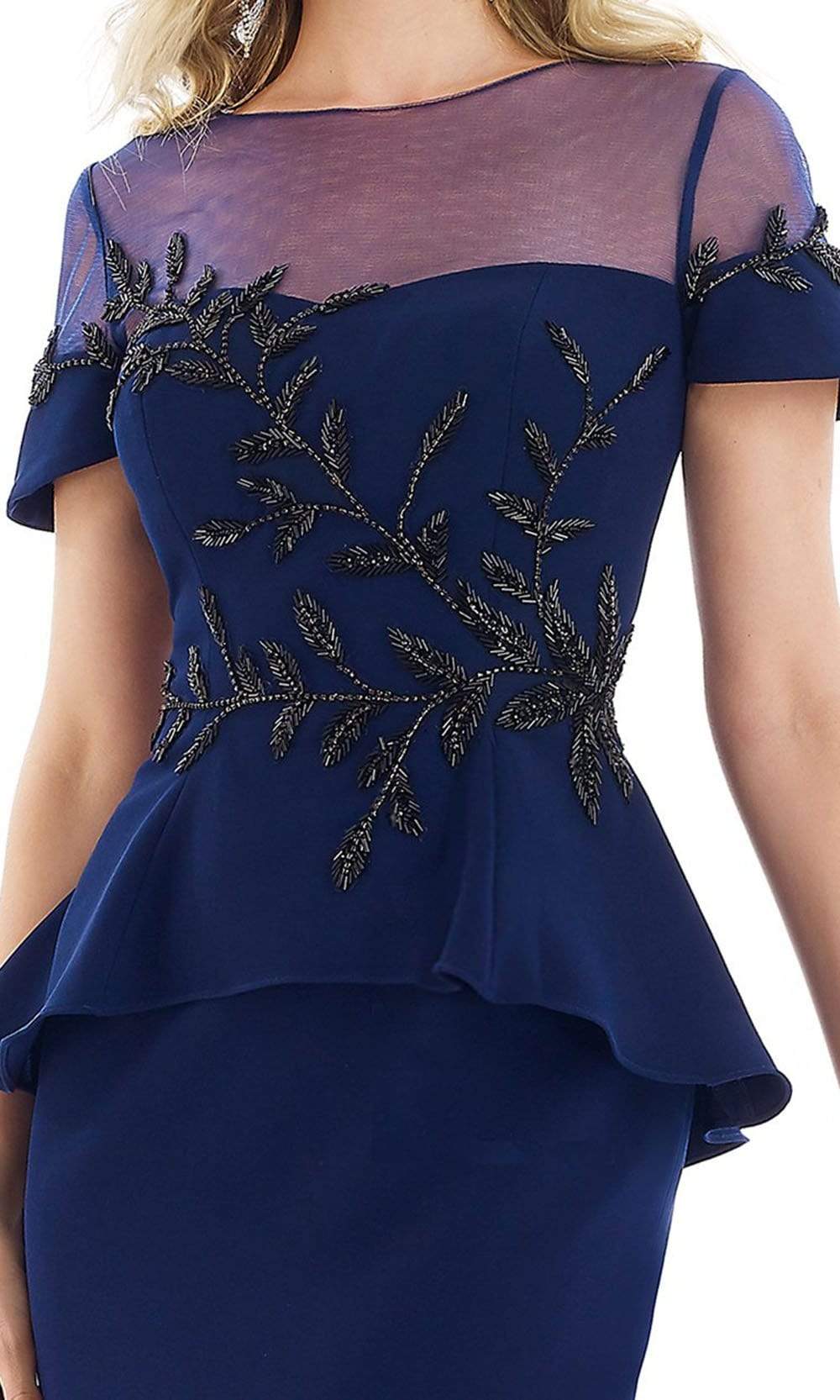 Gia Franco - Short Sleeves Embellished Sheath Gown 12987SC In Blue