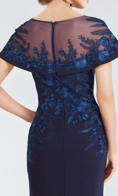Gia Franco - Floral Embroidered Cape Sleeve Mermaid Gown 12955 - 1 pc Wine In Size 16 Available CCSALE 16 / Navy