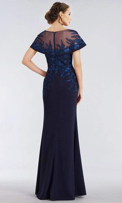 Gia Franco - Floral Embroidered Cape Sleeve Mermaid Gown 12955 - 1 pc Wine In Size 16 Available CCSALE 16 / Navy