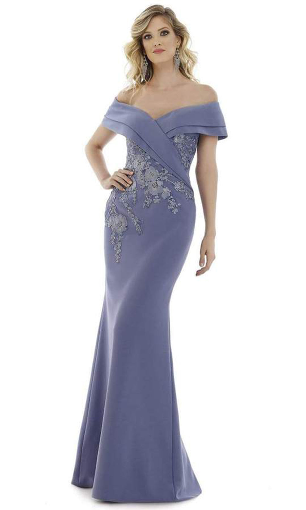 Gia Franco - Floral Off Shoulder Mermaid Dress In Blue