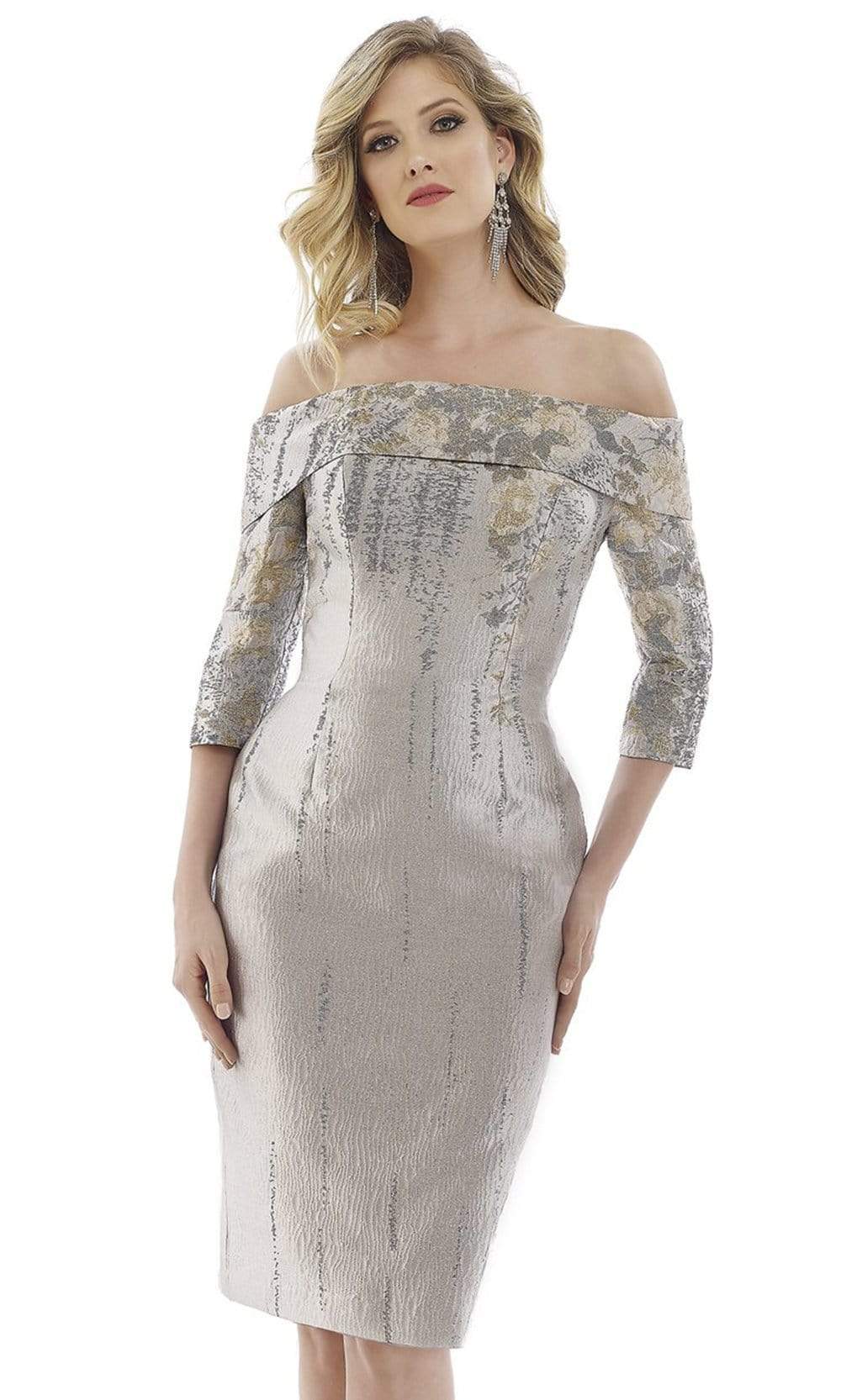 Gia Franco - Metallic Floral Off Shoulder Dress 12974 - 1 pc Silver In Size 16 Available CCSALE 16 / Silver