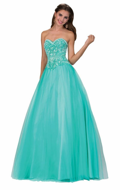 Elizabeth K - GL1300 Strapless Embellished Long Gown Special Occasion Dress XS / Tiffany