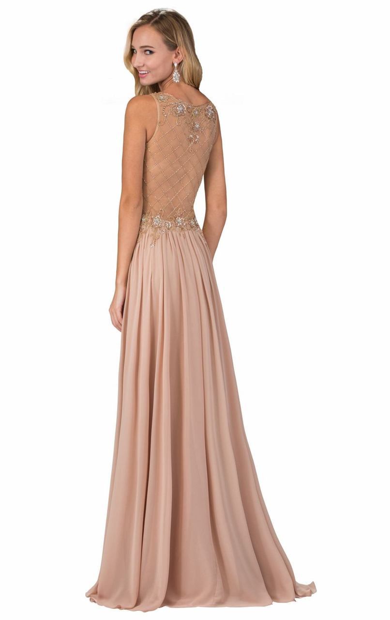 Elizabeth K GL1304- Sheer Embellished Sheath Dress