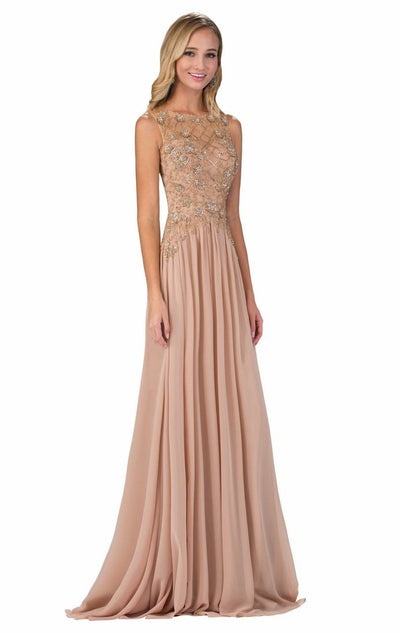 Elizabeth K GL1304- Sheer Embellished Sheath Dress