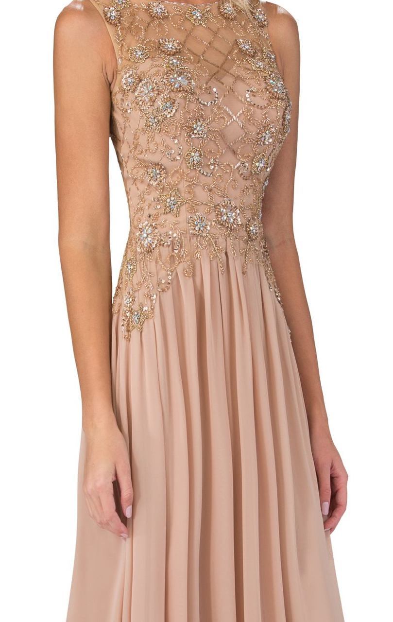 Elizabeth K GL1304- Sheer Embellished Sheath Dress
