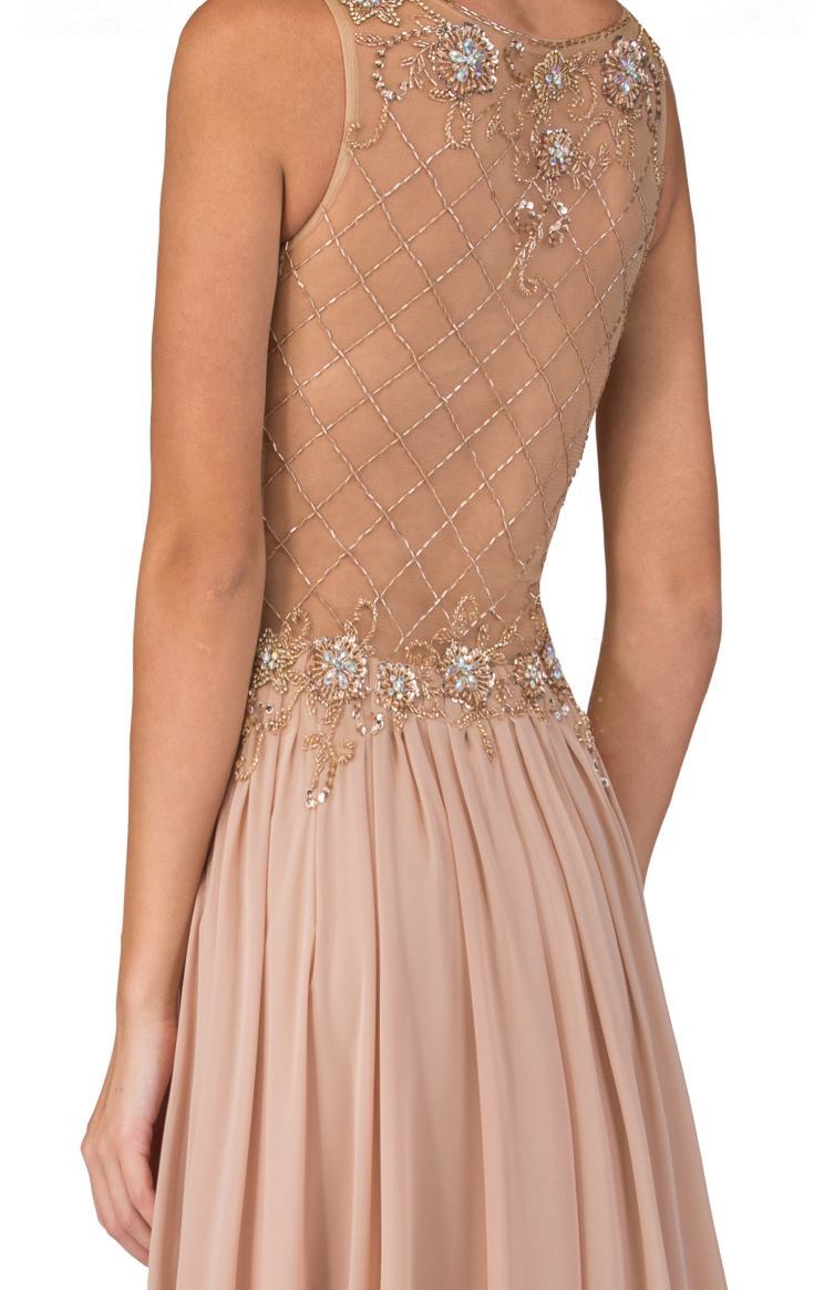 Elizabeth K GL1304- Sheer Embellished Sheath Dress