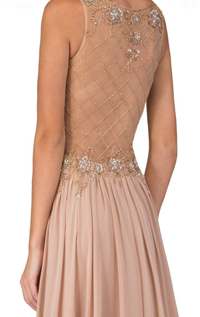 Elizabeth K GL1304- Sheer Embellished Sheath Dress