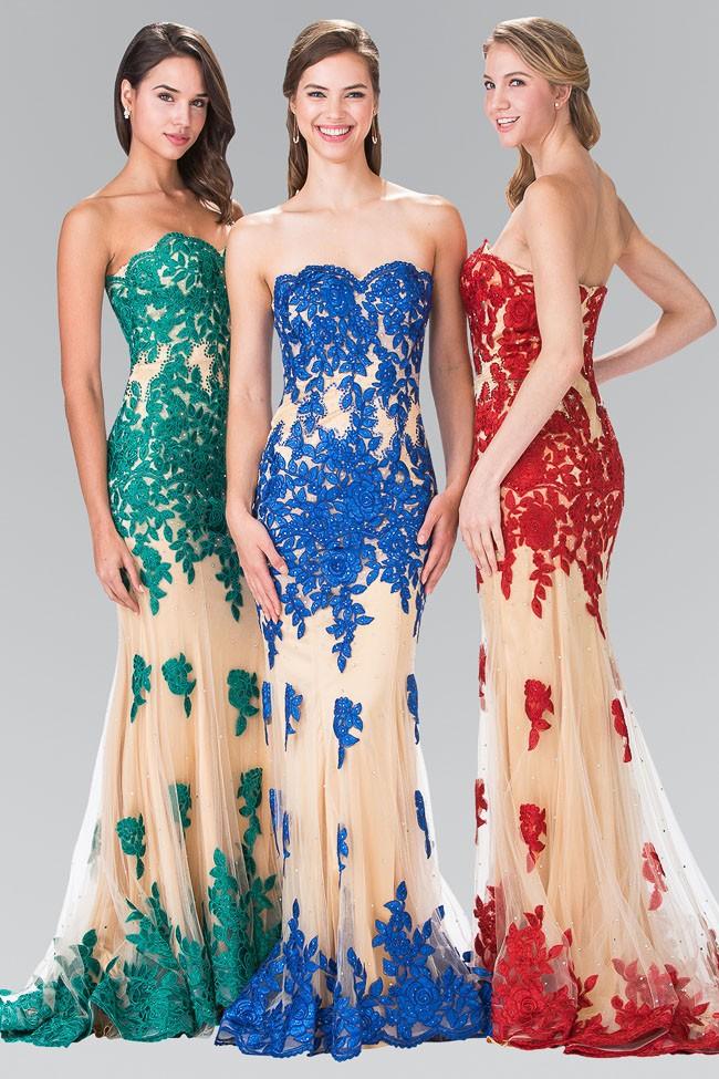 Elizabeth K - GL2005 Floral Applique Sweetheart Sheath Gown Special Occasion Dress XS / Green/Gold