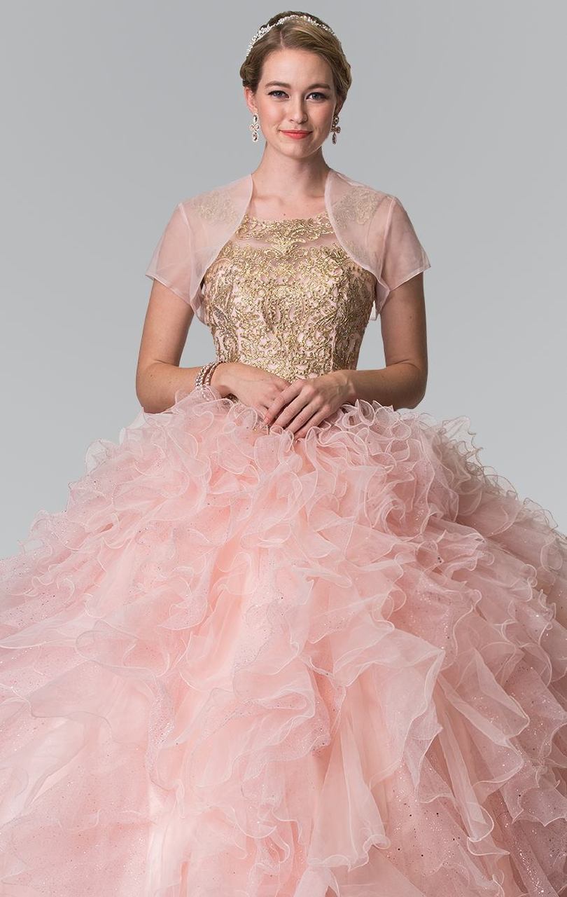 Elizabeth K - GL2208 Embellished Jewel Neck Ballgown Special Occasion Dress XS / Blush