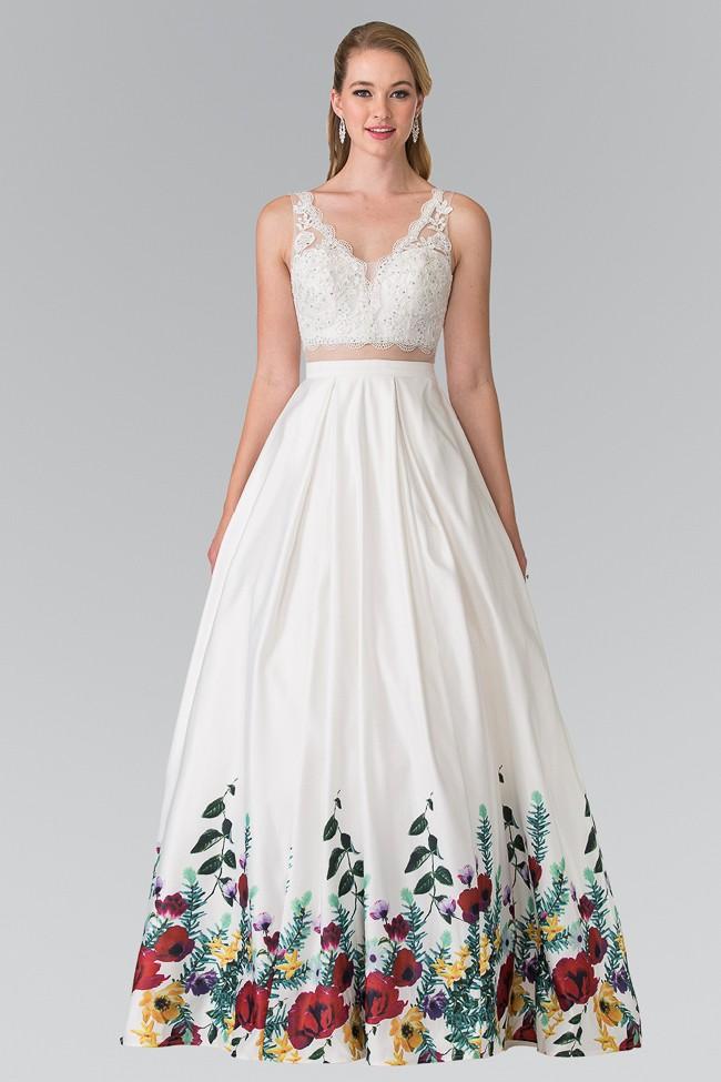 Elizabeth K - GL2251 Sparkling V-Neck Long Dress Special Occasion Dress XS / White