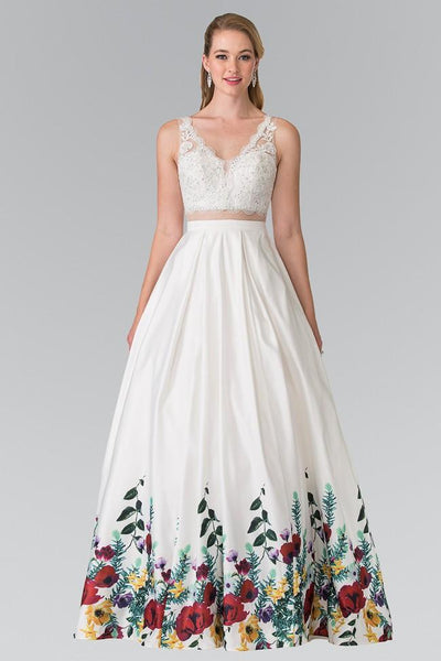 Elizabeth K - GL2251 Sparkling V-Neck Long Dress Special Occasion Dress XS / White