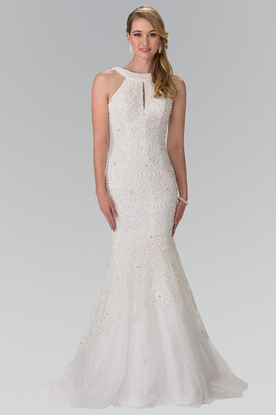 Elizabeth K - GL2262 Embroider Two Piece Halter Mermaid Gown Special Occasion Dress XS / Ivory