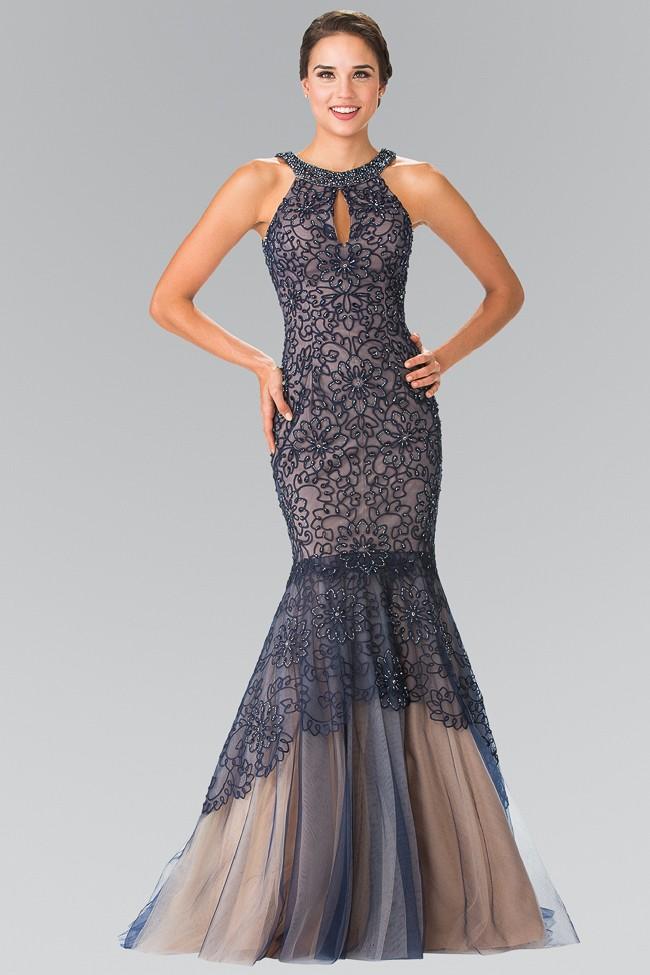 Elizabeth K - GL2262 Embroider Two Piece Halter Mermaid Gown Special Occasion Dress XS / Navy