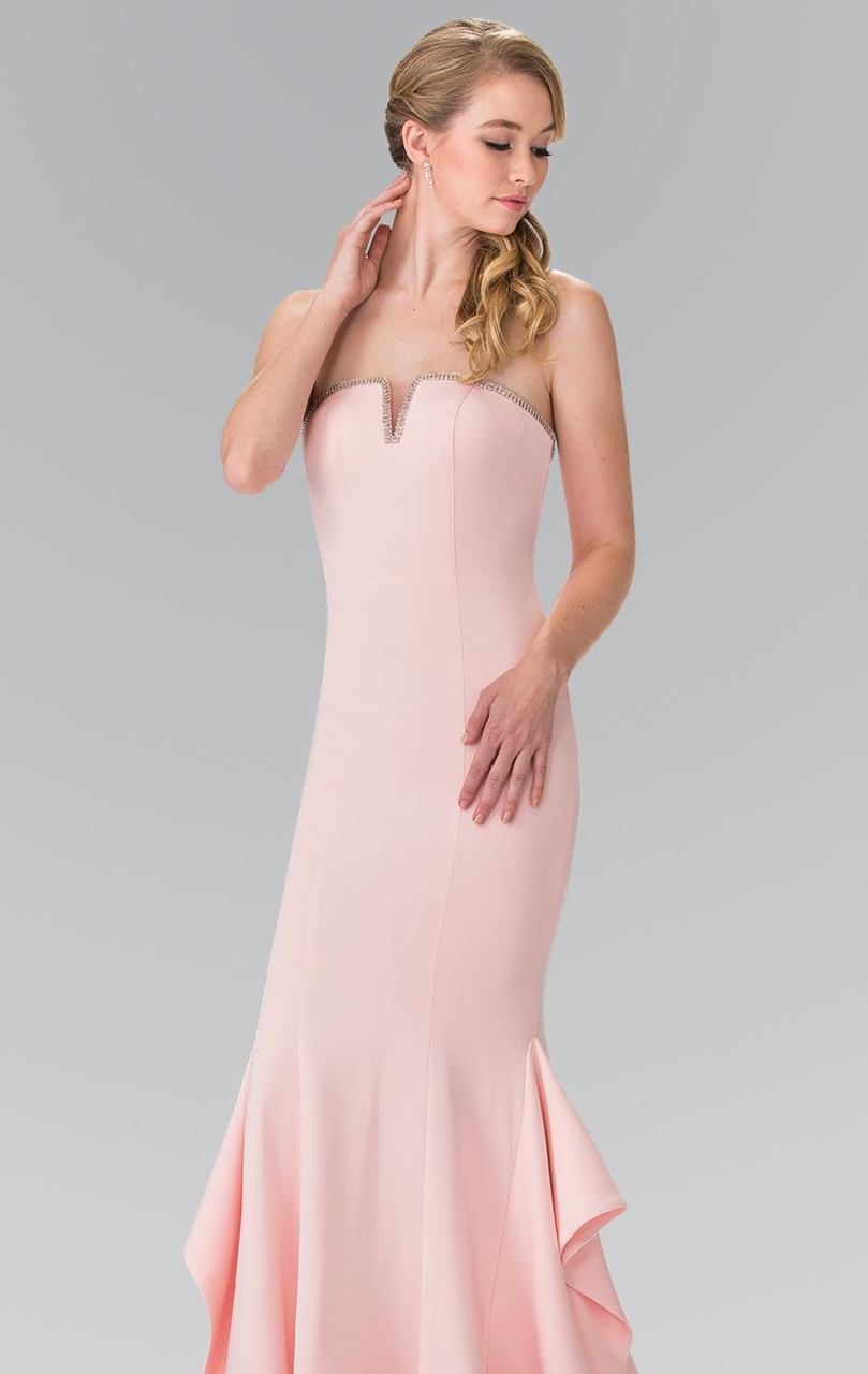 Strapless Ruffle Accented Mermaid Gown in Pink