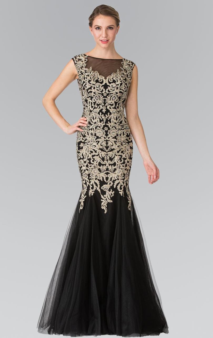 Elizabeth K GL2319- Embroidered Jersey Tulle Evening Dress
