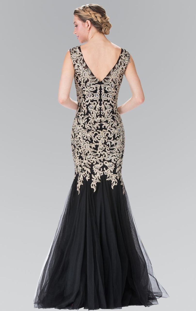 Elizabeth K GL2319- Embroidered Jersey Tulle Evening Dress