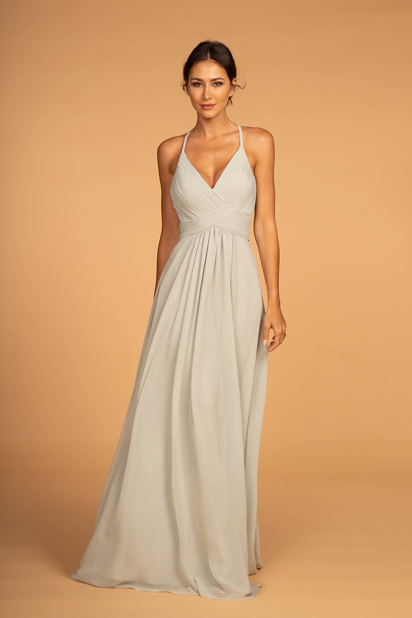 Elizabeth K - GL2609SC Plunging Crisscross Pleated Bodice A-Line Gown