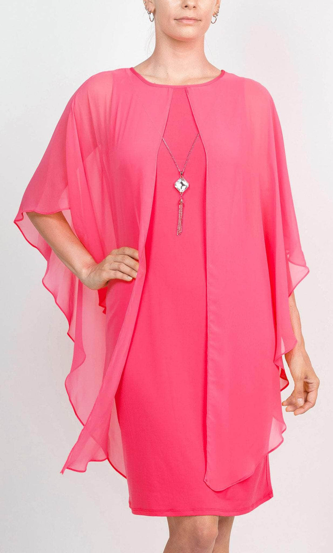 Glamour G0N406 - Knee-Length Ity Sheath Dress - Cape Sleeves, Full Back, Zipper Closure, Knee Length Hem ADASA Glamour G0N406 - Knee-Length Ity Sheath Dress - Cape Sleeves, Full Back, Zipper Closure, Knee Length Hem ADASA