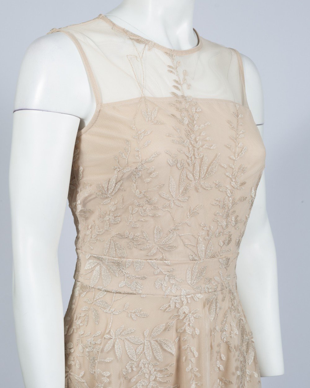 Gabby Skye - 17449MU Floral Metallic A-Line Cocktail Dress In Neutral