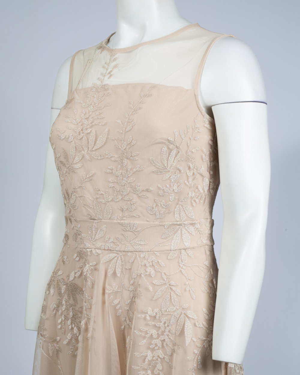 Gabby Skye - 17449MU Floral Metallic A-Line Cocktail Dress In Neutral