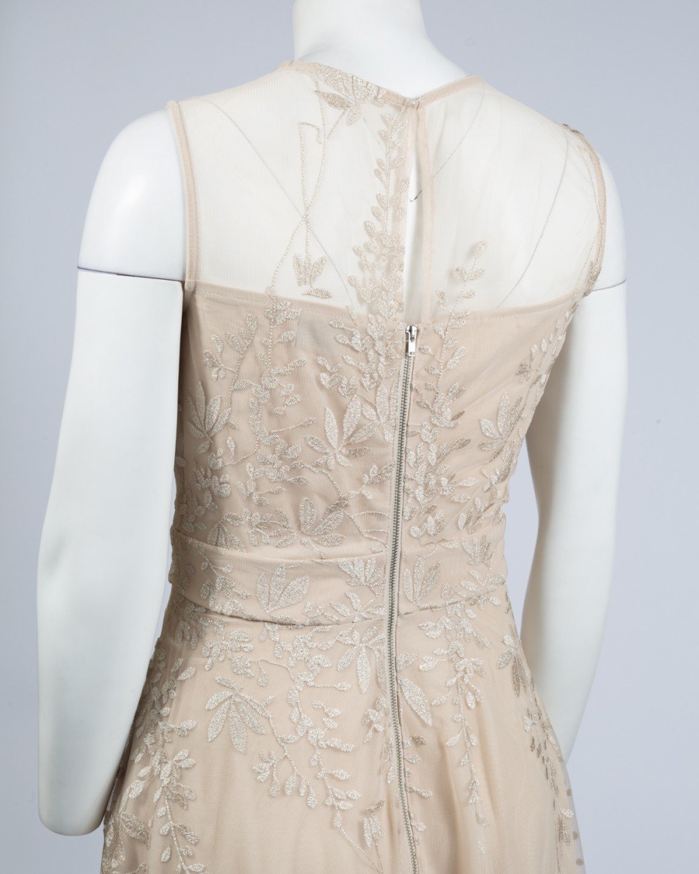 Gabby Skye - 17449MU Floral Metallic A-Line Cocktail Dress In Neutral