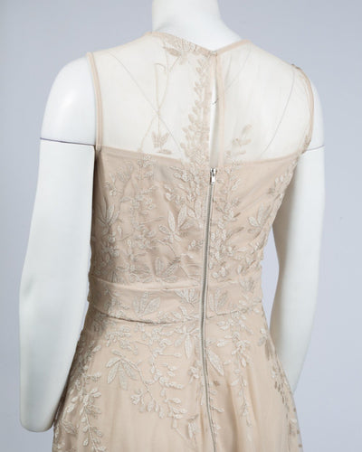 Gabby Skye - 17449MU Floral Metallic A-Line Cocktail Dress In Neutral