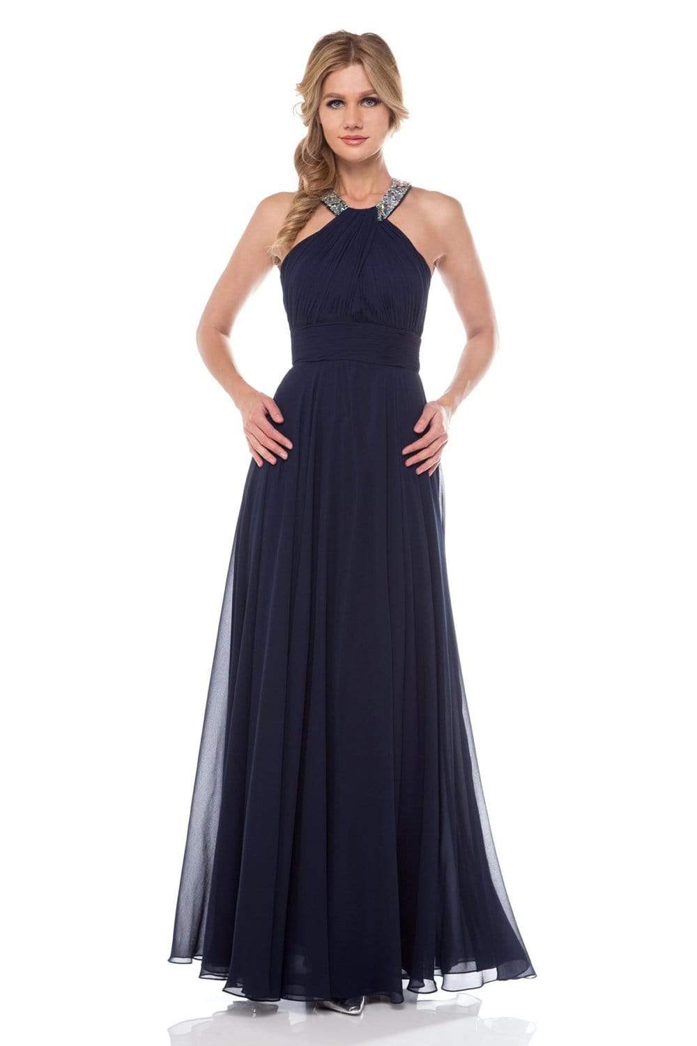 Glow by Colors - G183 Gem Beaded Halter Chiffon Evening Dress Special Occasion Dress