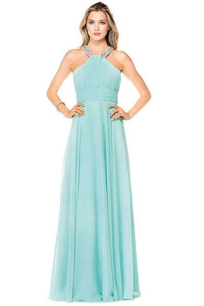 Glow by Colors - G183 Gem Beaded Halter Chiffon Evening Dress Special Occasion Dress 4 / Baby Blue