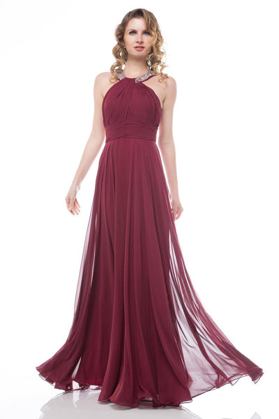 Glow by Colors - G183 Gem Beaded Halter Chiffon Evening Dress Special Occasion Dress 4 / Burgundy