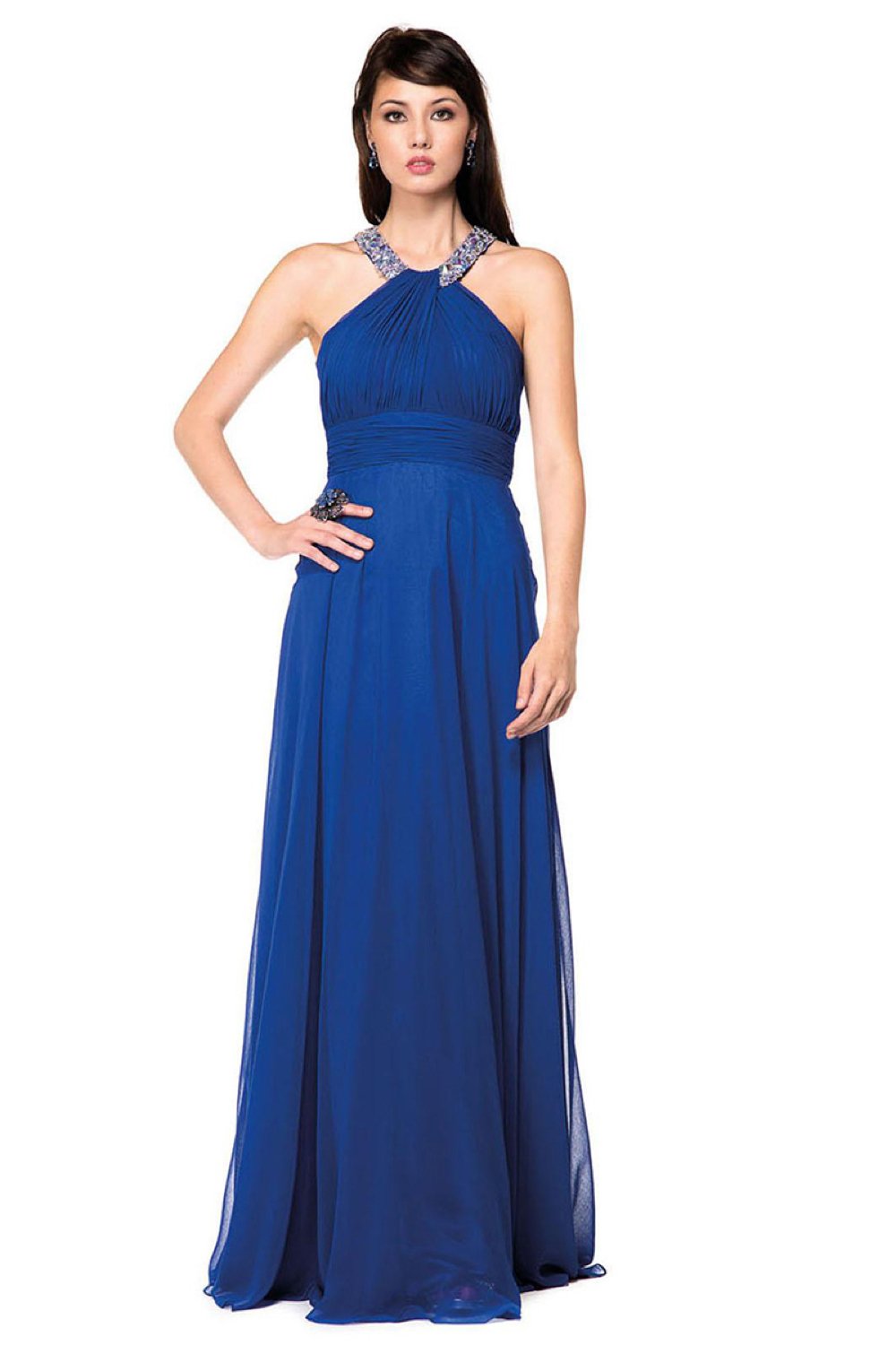 Glow by Colors - G183 Gem Beaded Halter Chiffon Evening Dress Special Occasion Dress 4 / Navy