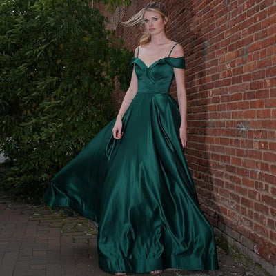 Glow by Colors - Off Shoulder Satin A-Line Prom Gown G841 CCSALE