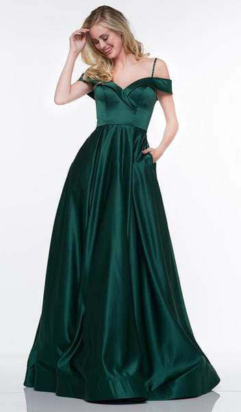 Glow by Colors - Off Shoulder Satin A-Line Prom Gown G841 CCSALE 16 / Deep Green