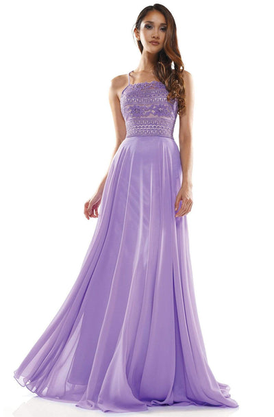 Glow Dress - G889 Strappy Sleeveless Lace Top Chiffon A-Line Gown Prom Dresses 0 / Lilac