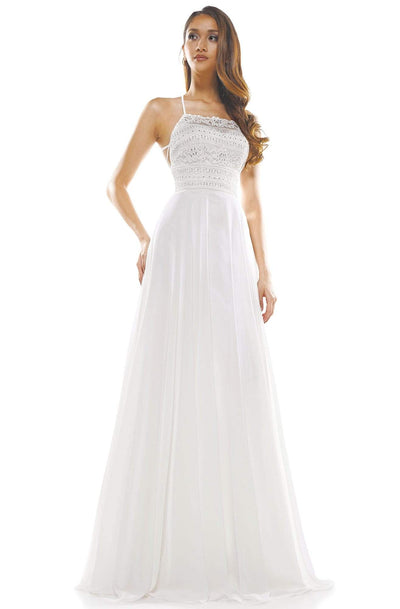 Glow Dress - G889 Strappy Sleeveless Lace Top Chiffon A-Line Gown Prom Dresses 0 / Off White
