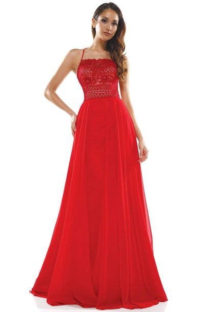 Glow Dress - G889 Strappy Sleeveless Lace Top Chiffon A-Line Gown Prom Dresses 0 / Red