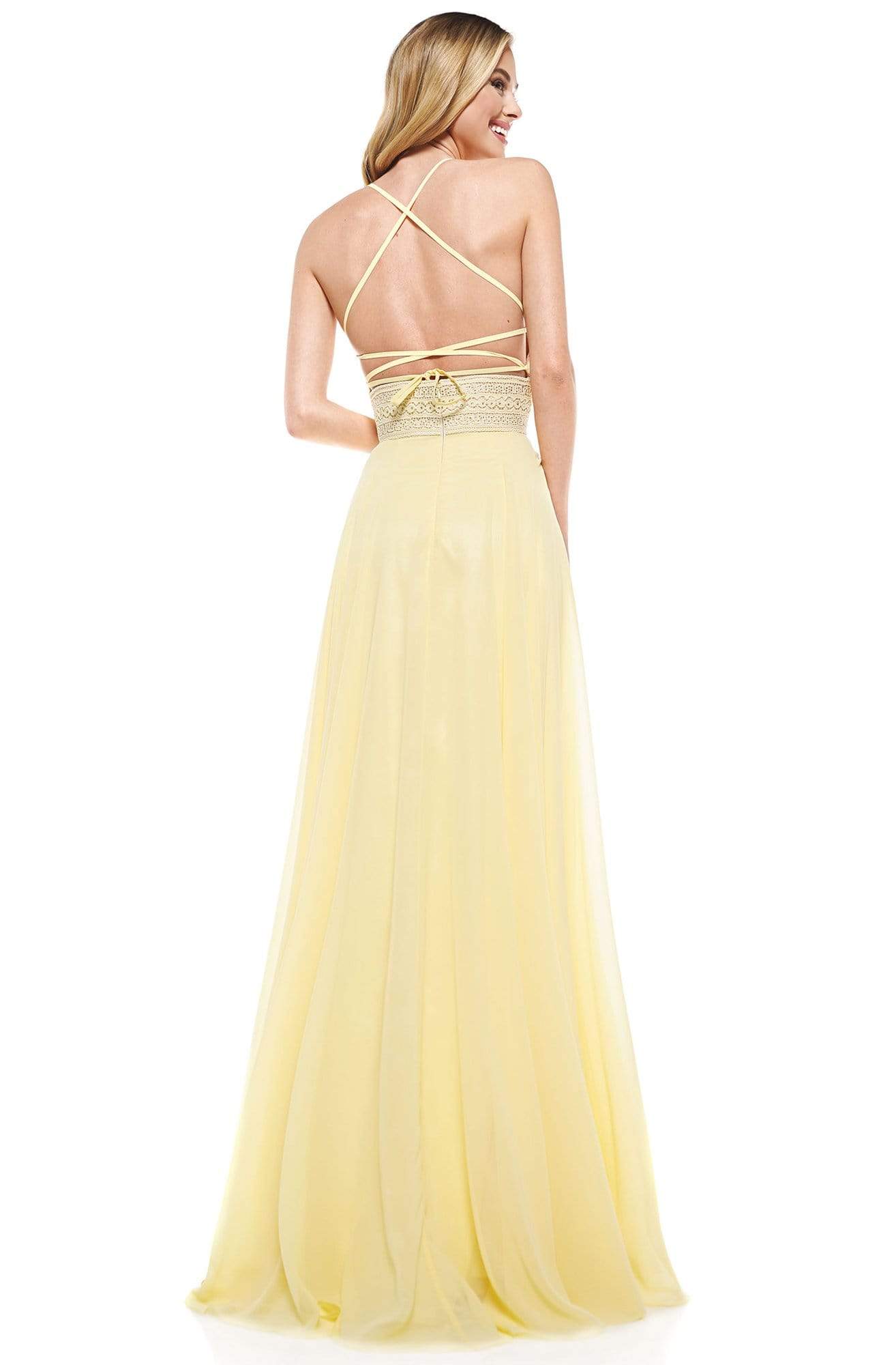 Glow Dress - G889 Strappy Sleeveless Lace Top Chiffon A-Line Gown Prom Dresses