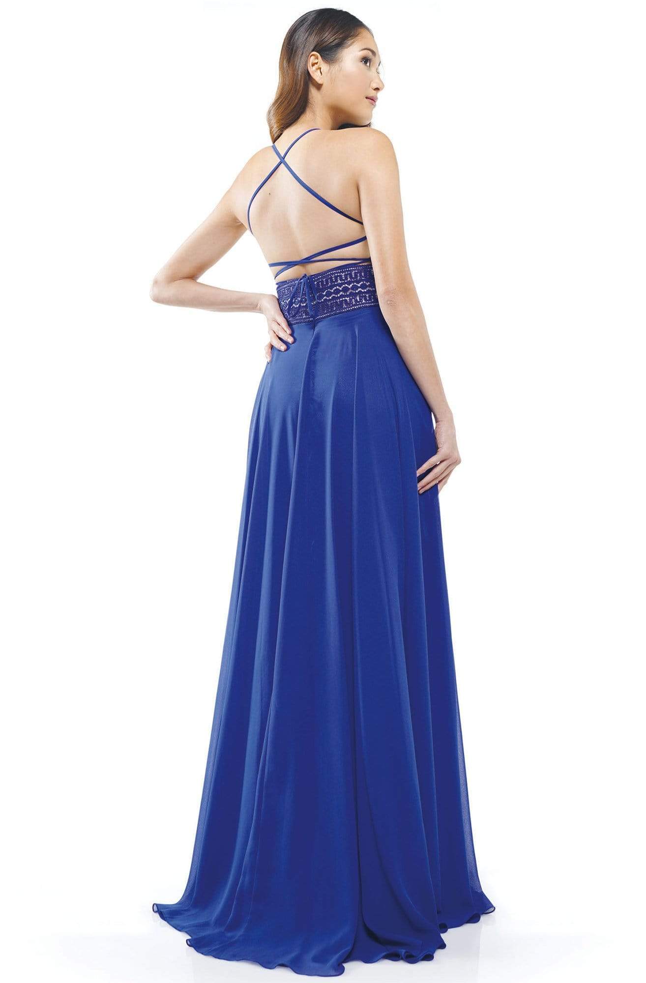 Glow Dress - G889 Strappy Sleeveless Lace Top Chiffon A-Line Gown Prom Dresses