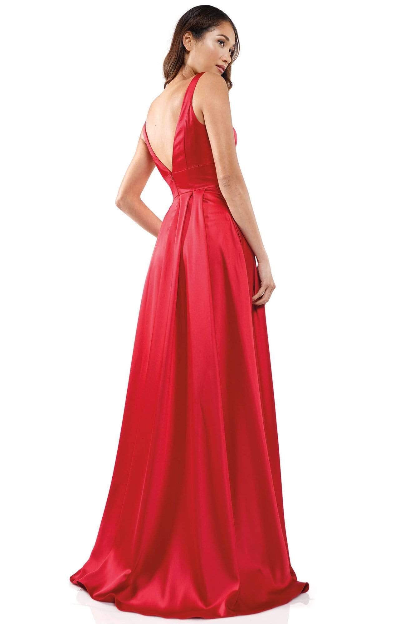 Glow Dress - G904 Deep V-Neck Satin A-Line Gown Prom Dresses